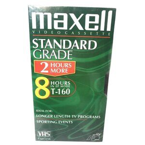 Maxell Standard Grade VHS Video Cassette Blank Tapes T-160 in EP Mode 8 Hour